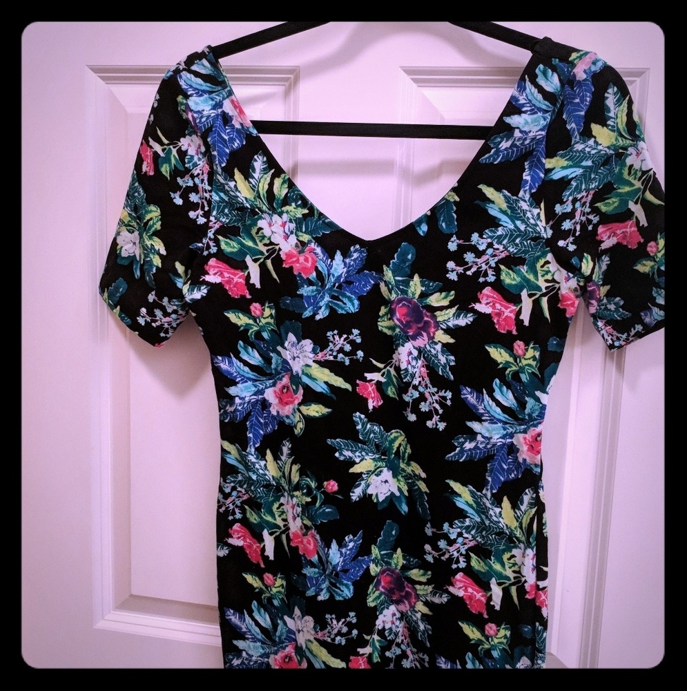 A v-neck bodycon dress